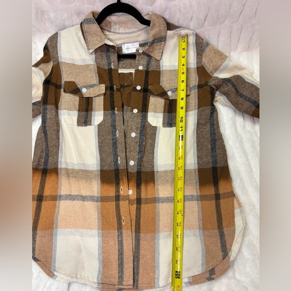 Panache Apparel “Until Sundown” Ivory and Brown Button Down Flannel - Picture 8 of 9